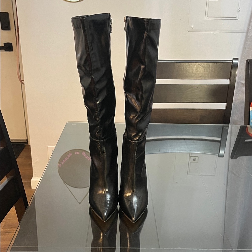 Black Knee-High Stiletto Heeled Pointed Toe Women's Boots